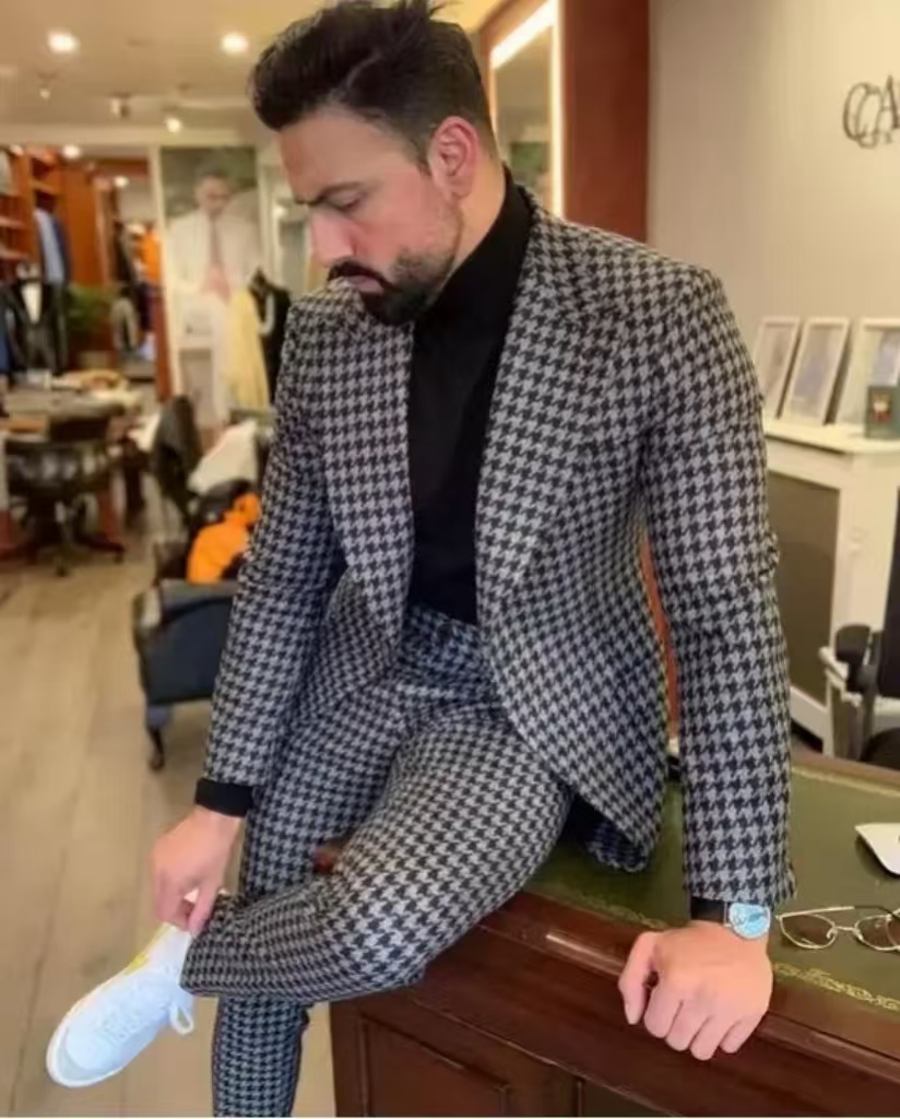 Men Formal Wear With Blazer - Traje Vintage de pata de gallo
