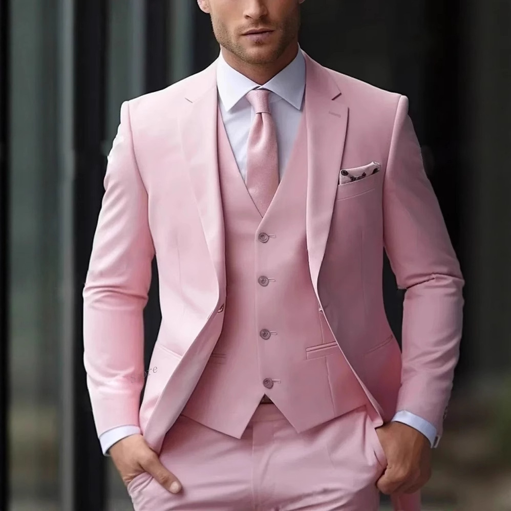 Men Formal Wear Pink - Traje formal rosa de 3 piezas