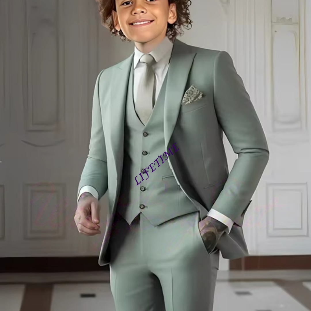 Formal Wear For Men Kids - Traje de tres piezas verde claro