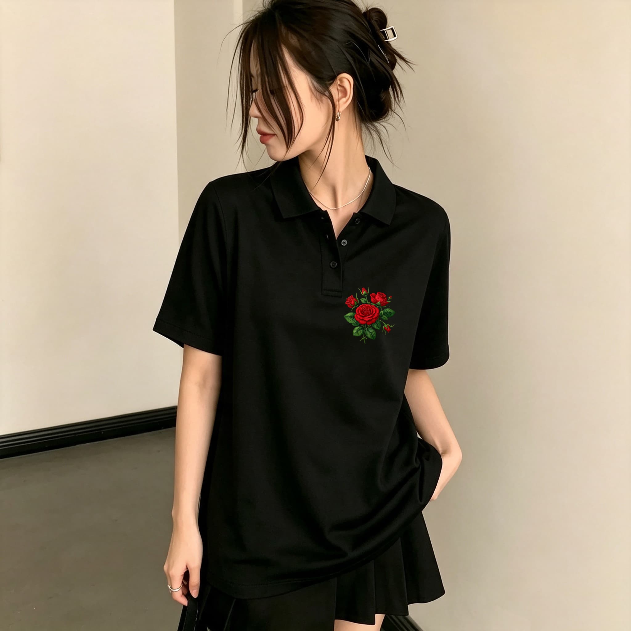 Men Formal Wear All Black - Blusa Polo Negra Casual Versátil para