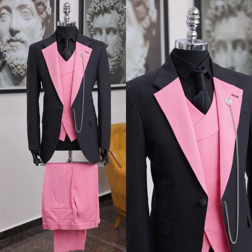Traje de esmoquin de lujo negr - Men Formal Wear Pink reseña y precio