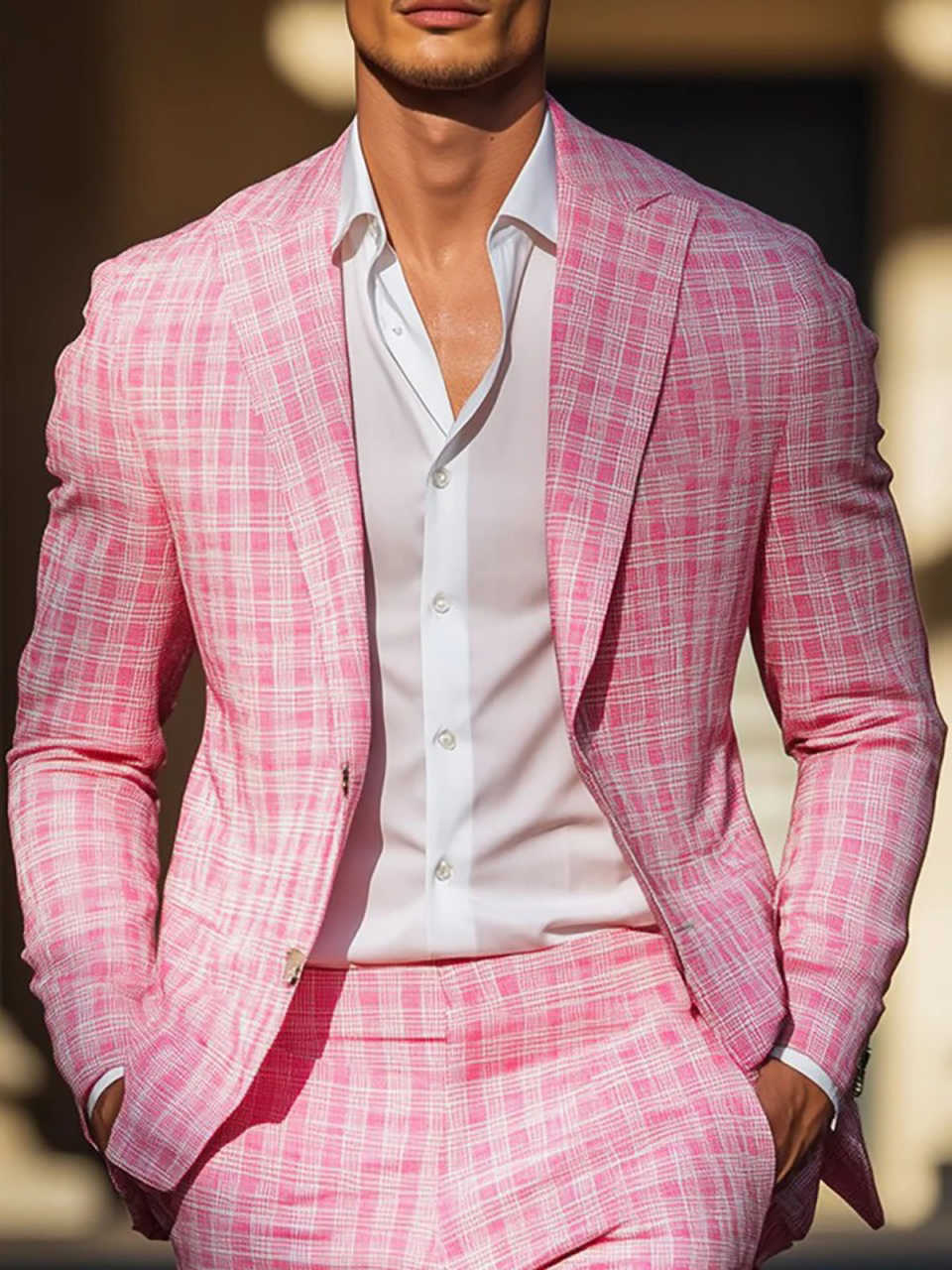 Esmoquin de cuadros rosas de v - Men Formal Wear Pink reseña y precio