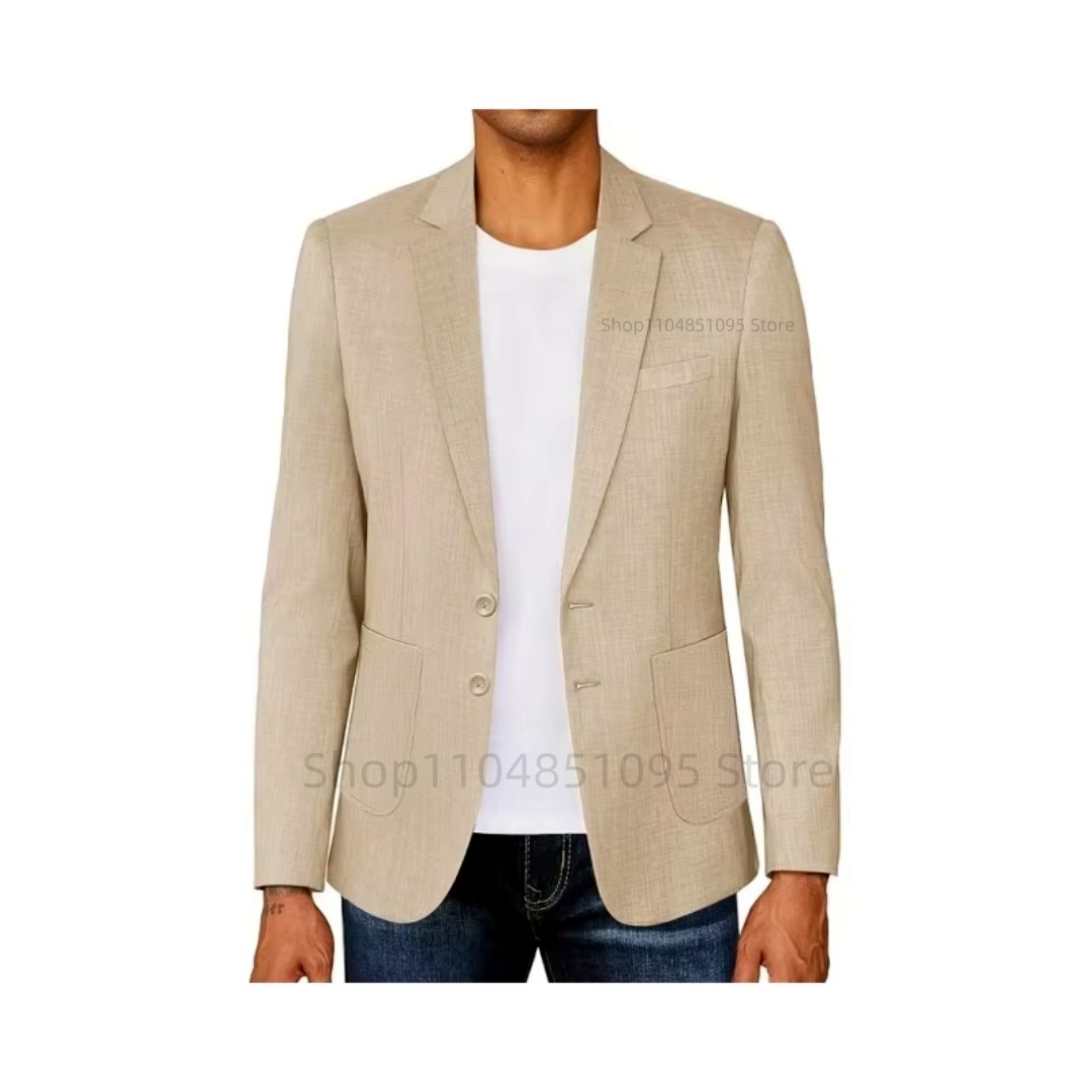 Blazer de Lino Beige/Azul para - Formal Men Party Wear Jacket reseña y precio
