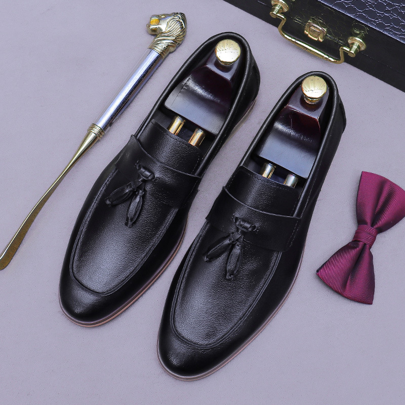 Mocasines de cuero genuino con - Men Formal Wear Dress reseña y precio