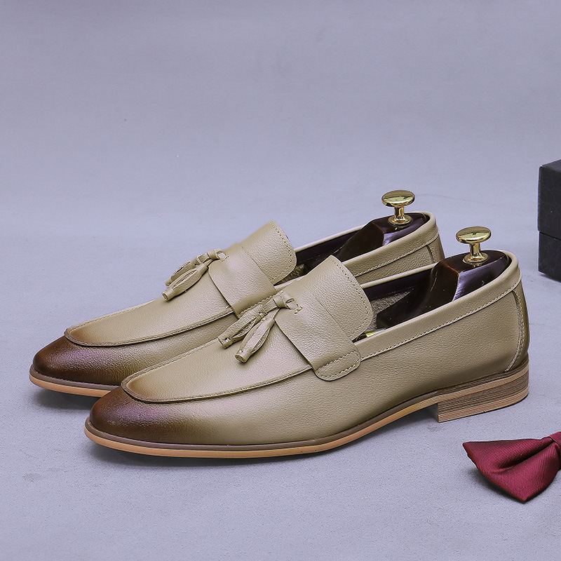 Mocasines de cuero genuino con - Men Formal Wear Dress reseña y precio